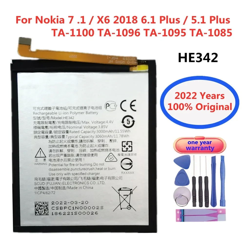 HE342 Batérie Pre Nokia X6 2018 6.1 Plus 7.1 TA-1100 TA-1096 TA-1095 TA-1085 ON 342 Telefón Batérií Na Sklade, Rýchle dodanie